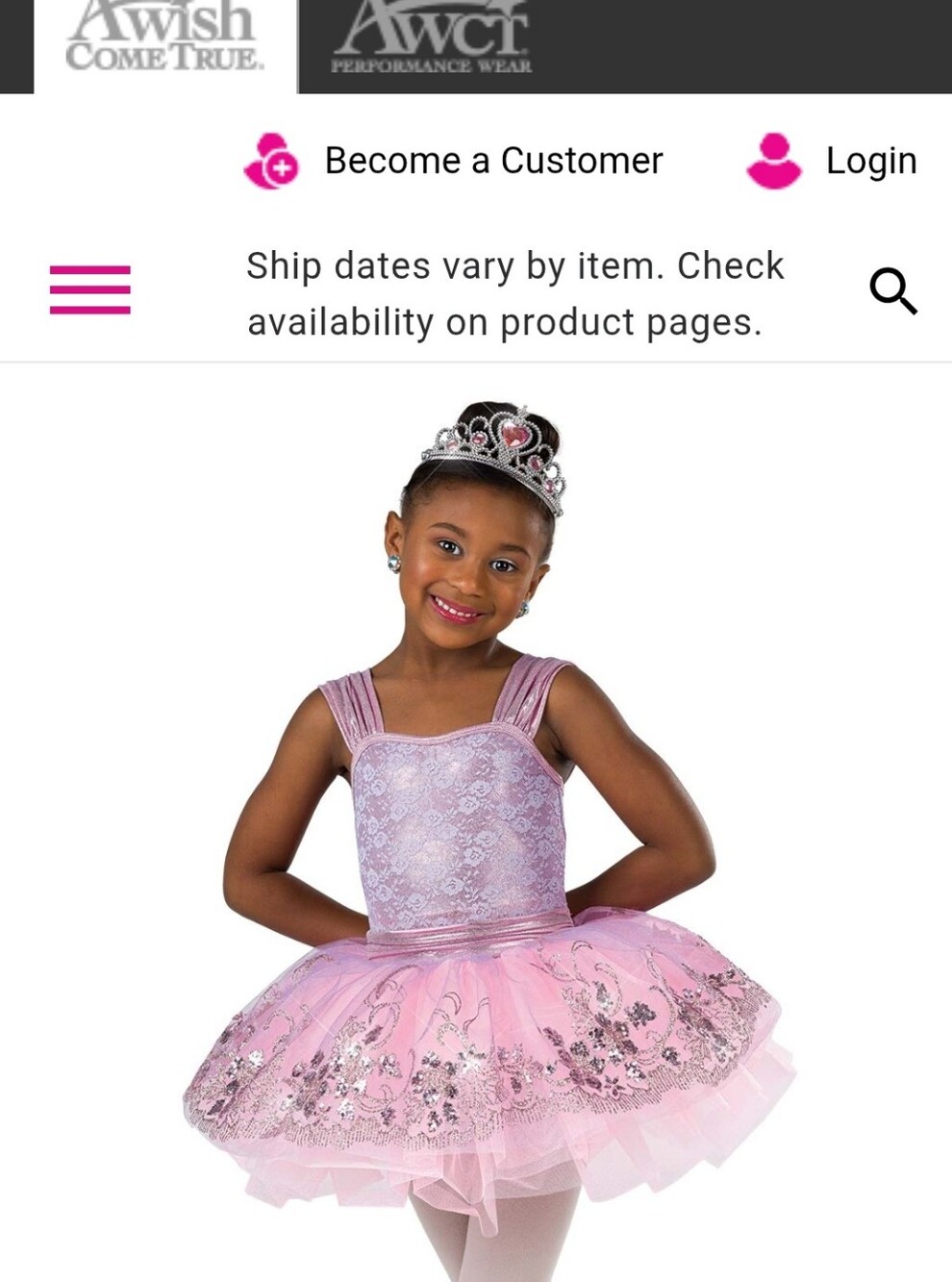 Girls Pink Lace & Sequin Ballet Tutu Costume with Tiara